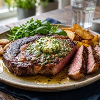 Juicy entrecôte with herb butter