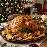 Christmas turkey with herb butter and roasted vegetables