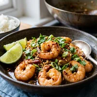 Quick spicy shrimp stir-fry with lime