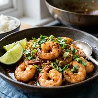 Quick spicy shrimp stir-fry with lime