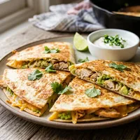 Quick quesadillas with avocado and smoked chicken