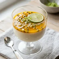 Gluten-free coconut-lime pannacotta with passion fruit