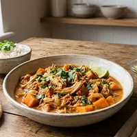 Pulled chicken met zoete aardappel en kokos