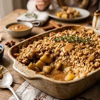 Apple-pear crumble with speculoos sauce