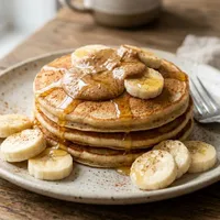 Banana pancakes with nut butter and honey