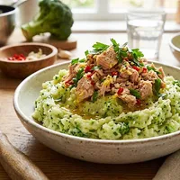 Broccoli stamppot met pittige tonijn