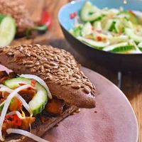 Spicy chicken sandwich with pickled pepper slaw