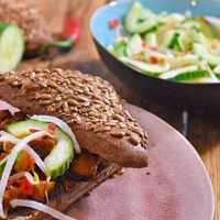 Spicy chicken sandwich with pickled pepper slaw