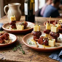 Chorizo-date bites with manchego and honey