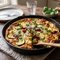 Zucchini-feta frittata with sun-dried tomatoes