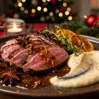 Glazed duck breast with orange–star anise sauce