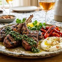 Gegrilde lamskoteletten met chermoula en geroosterde paprika