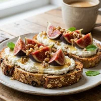 Toasted muesli bread with ricotta and honey