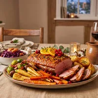 Roasted duck breast with orange glaze and Christmas vegetables
