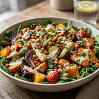Geroosterde groentesalade met citroen-tahindressing