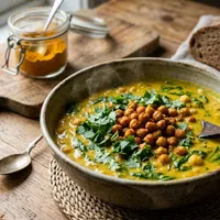 Roasted chickpea soup with turmeric and spinach
