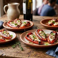 Roasted pepper bites with ricotta and basil