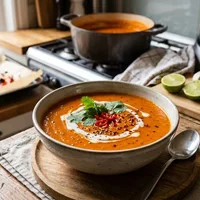 Roasted red pepper soup with coconut and ginger