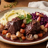 Braised wild boar with red wine and winter vegetables