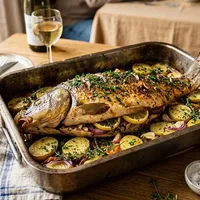 Oven-baked stuffed carp