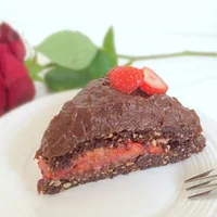 Healthy chocolate cake with strawberries
