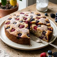 Gluten-free almond cake with lemon and mixed berries