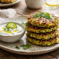 Gluten-free zucchini fritters with tzatziki