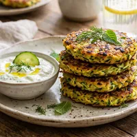 Gluten-free zucchini fritters with tzatziki