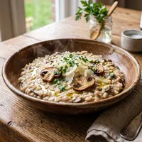 Gluten-free risotto with mushrooms and truffle oil