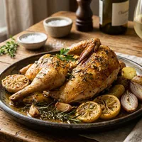 Mezzo pollo al forno con aglio e limone