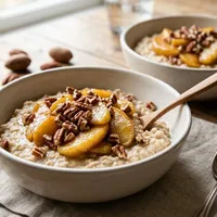 Oat porridge with caramelized apple and pecans