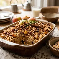 Cinnamon Apple Oatmeal Bake with Walnuts and Raisins