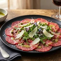 Classic beef carpaccio with arugula and Parmesan