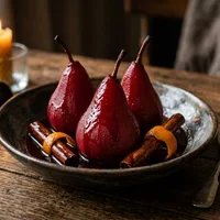 Classic stewed pears with red wine and cinnamon