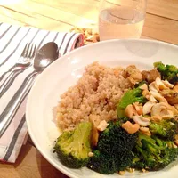 Coconut curry chicken with broccoli and jasmine rice