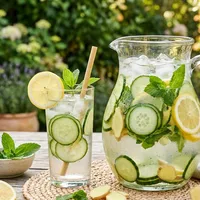 Cucumber-mint water with lemon and ginger
