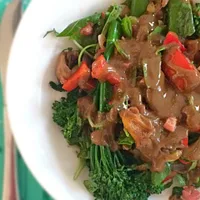 Meal salad with bimi and oyster mushrooms