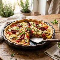 Mediterranean vegetable quiche with feta and sun-dried tomato