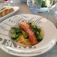 Noodles with Japanese vegetables & teriyaki salmon