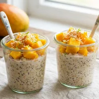 Overnight oats with mango and coconut