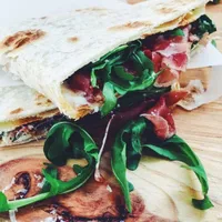Piadina: Italian flatbread with Parma ham, mozzarella and grilled pepper