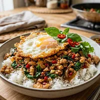 Spicy Thai basil chicken wok