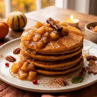 Pumpkin-cinnamon pancakes with apple compote