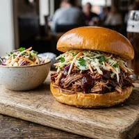 Pulled pork met koolsalade en briochebroodjes