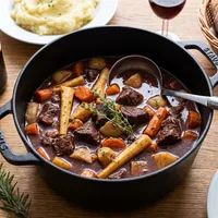 Red wine beef stew with winter vegetables
