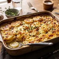 Creamy potato gratin with cheese and thyme