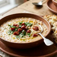 Romige bonensoep met chorizo en knapperig brood