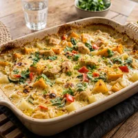 Creamy chicken-vegetable casserole with potato