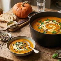 Creamy bell pepper–pumpkin soup