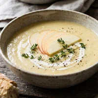 Creamy parsnip soup with apple and thyme